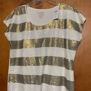 Striped Sequin Antique White Blouse Chico’s